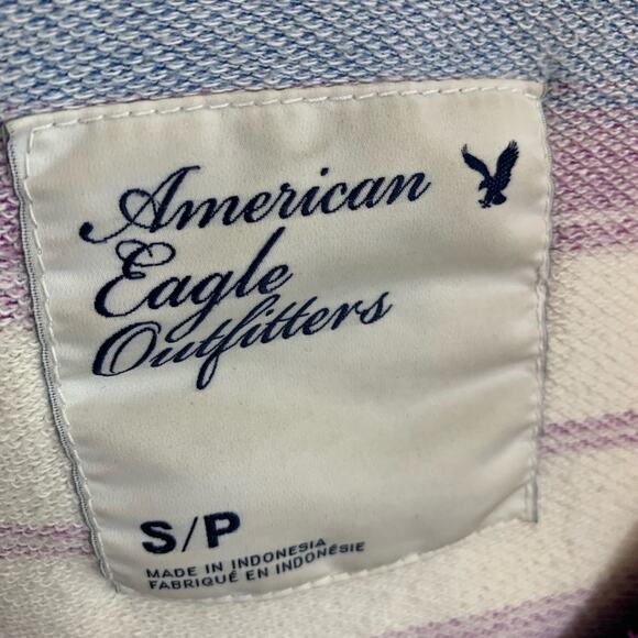 American Eagle Striped Hooded V-Neck Sweatshirt - Picture 2 of 5